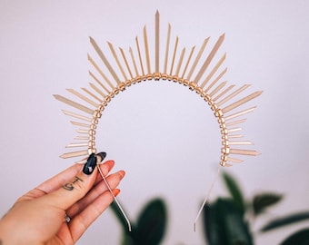 Golden zip ties halo crown goddess headpiece