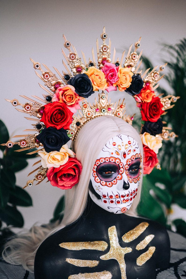 Colorful Flower Crown, Sugar Skull, La Catrina Flower Crown, Halloween