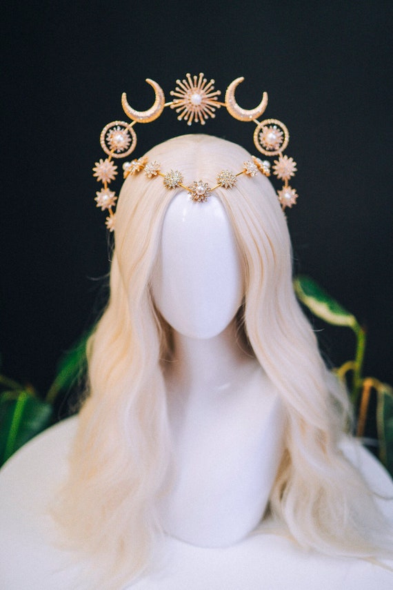Couronne Bandeau Étoiles Et Lune Strass - Diadème Bohème En Alliage Cristal - Pour Mariage, Fête, Cosplay (Or)