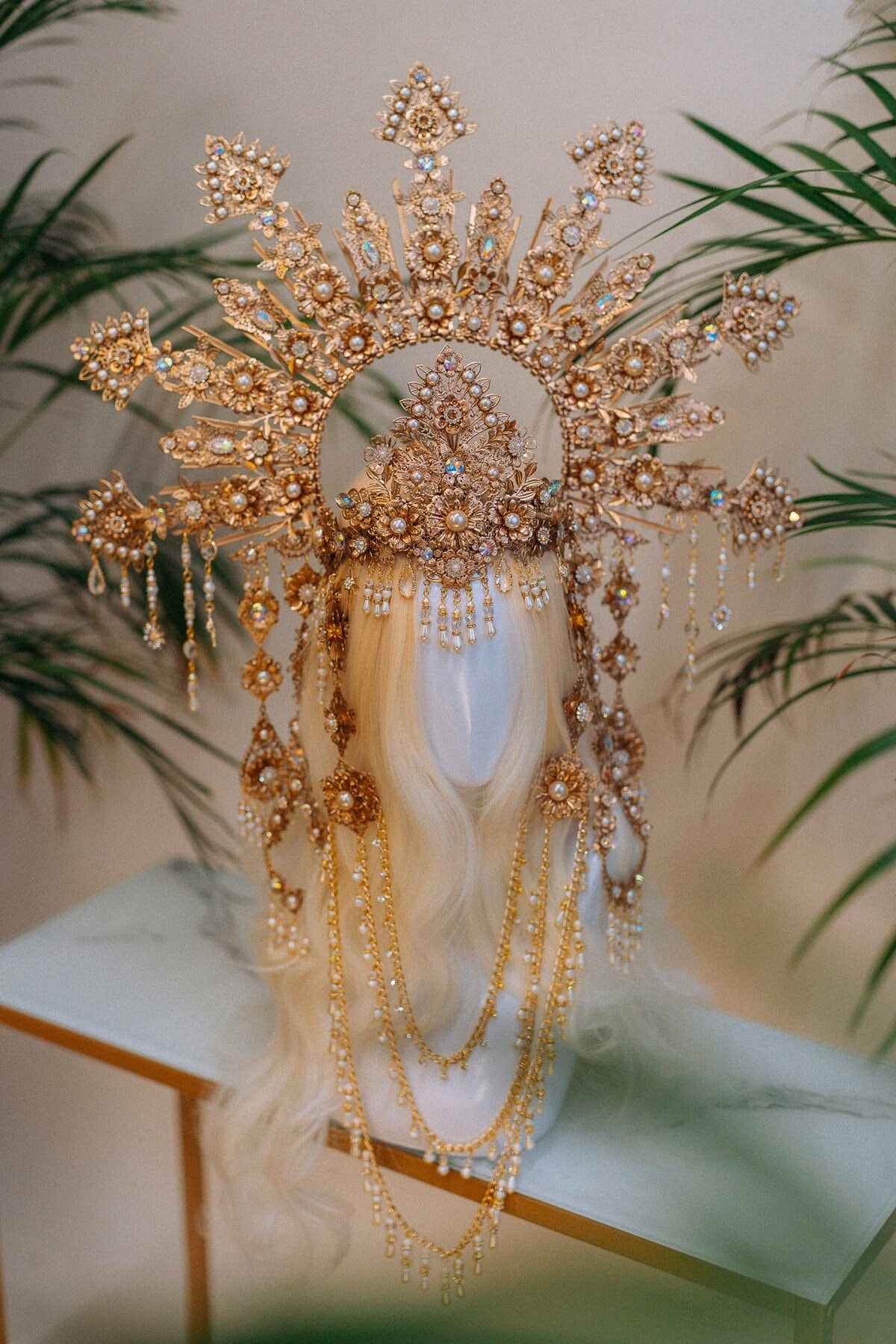 Celestial Empress Crown, Gold Halo Headdress, Goddess Statement Headpiece, Luxury Royal Crown, Wedding Fantasy Tiara, Majestic Sun Halo