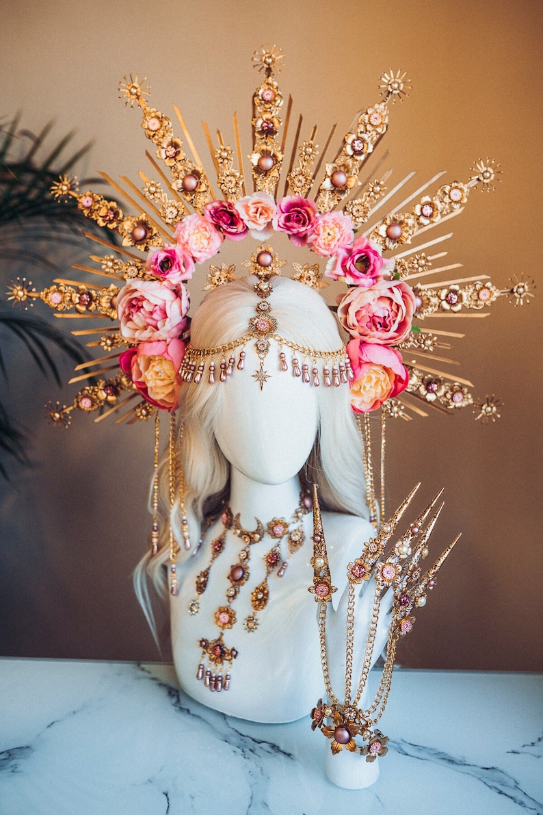 Blume Halo, Sonne Schmuck, Mondkind, Halo Kopfschmuck, Halo Krone, Halo Scheinwerfer, Krone, Celestial, Headpiece, Schwangerschaftsfoto, Göttin Bild 3