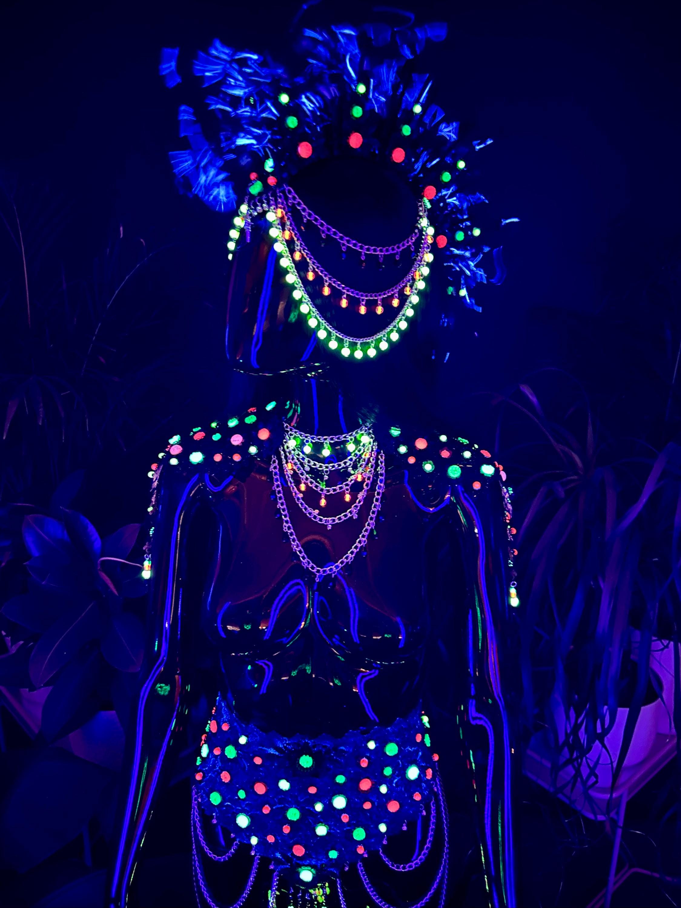 Neon Ritual Crown, UV Blacklight Rave Headpiece, Feather Halo - Etsy