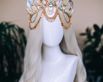 Golden Mermaid Crown Sea Goddess Shell Headpiece Ocean  display picture 1
