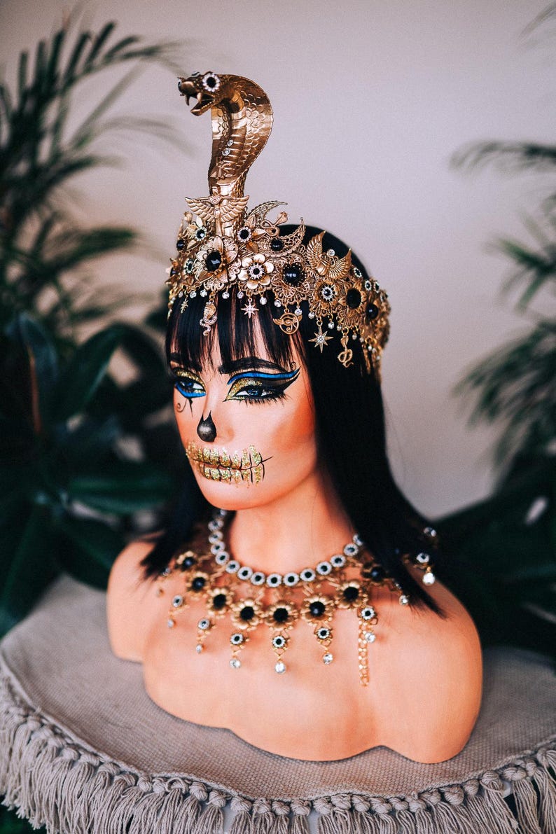 Cleopatra Cobra Goddess Crown Gold Egyptian Snake Headdress Isis Style Tiara Costume Accessory image 11