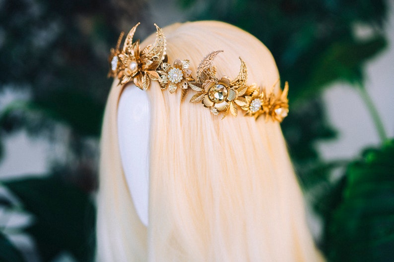 Elf Crown Elven tiara Celestial Jewellery Festival Headpiece Fairy Crown Flower Crown Wedding Tiara Bridal headpiece Flower hair wreath Boho image 9