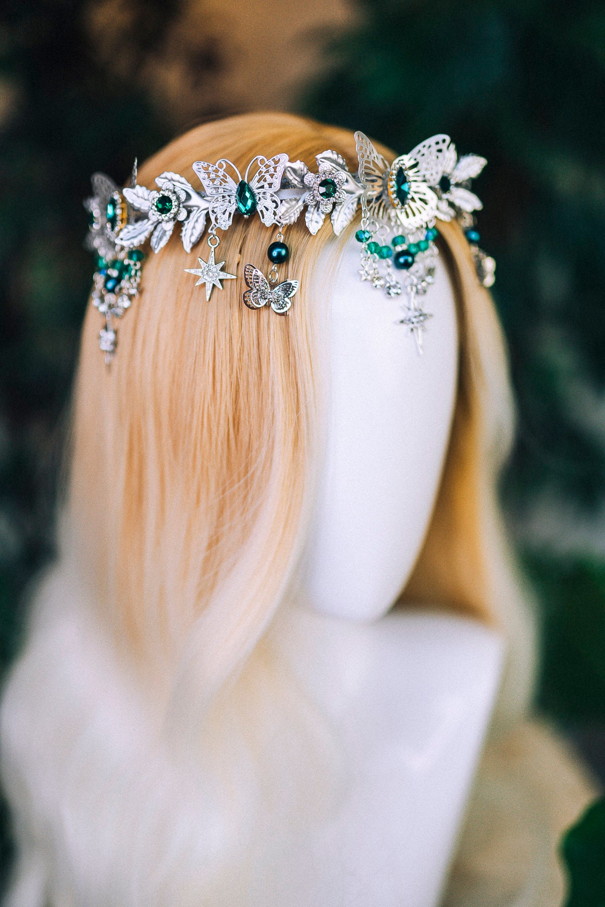 6.5cm Tall Heart Flower Leaf Crystal Golden Tiara Crown