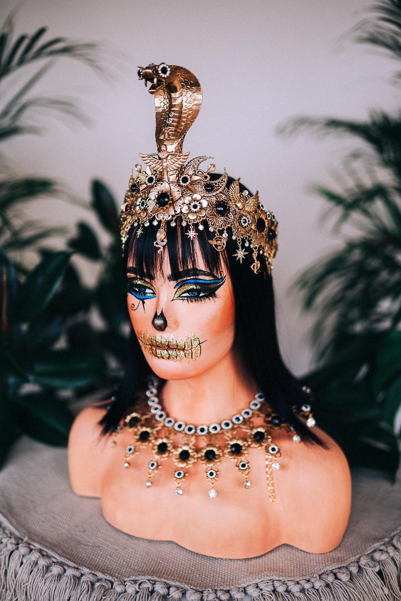 Cleopatra Cobra Goddess Crown Gold Egyptian Snake Headdress Isis Style Tiara Costume Accessory image 5