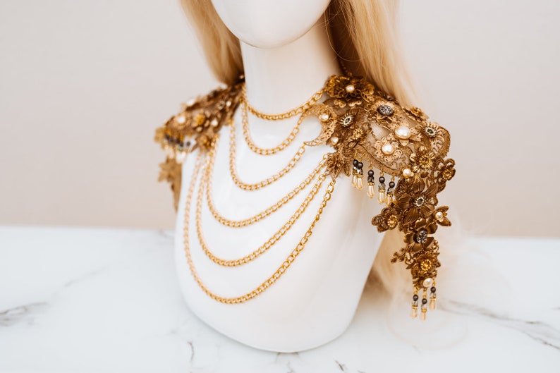Moon Child Choker necklace, Gold Choker necklace, Chain Choker necklace, Glamour Choker, Party, Lace necklace, Body Decoration, Photo props image 8