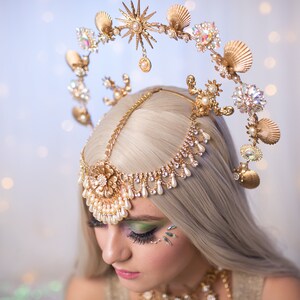 Mermaid Halo Crown, Halo Crown, Halo Headpiece, Halo Headband, Halo Headlights, Crown, Gold Halo, Headpiece, Wedding Crown, Mermaid Crown image 5