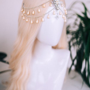 Bijoux célestes, bandeau de chaîne, casque de festival, couronne de perles, couronne de mariage, casque de mariée, couronne de mariée, accessoires pour cheveux, Boho image 9