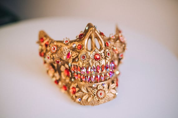 Gold Jeweled Skull Mask, Burning Man Costume, Festival Rave Outfit