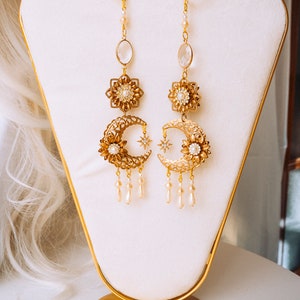 Boho Earrings, Moon Earrings, Handmade Earrings, Boho Style, Gold Boho Earrings, Moon Child Earrings, Rhinestone Earrings, Boho Fashion image 8
