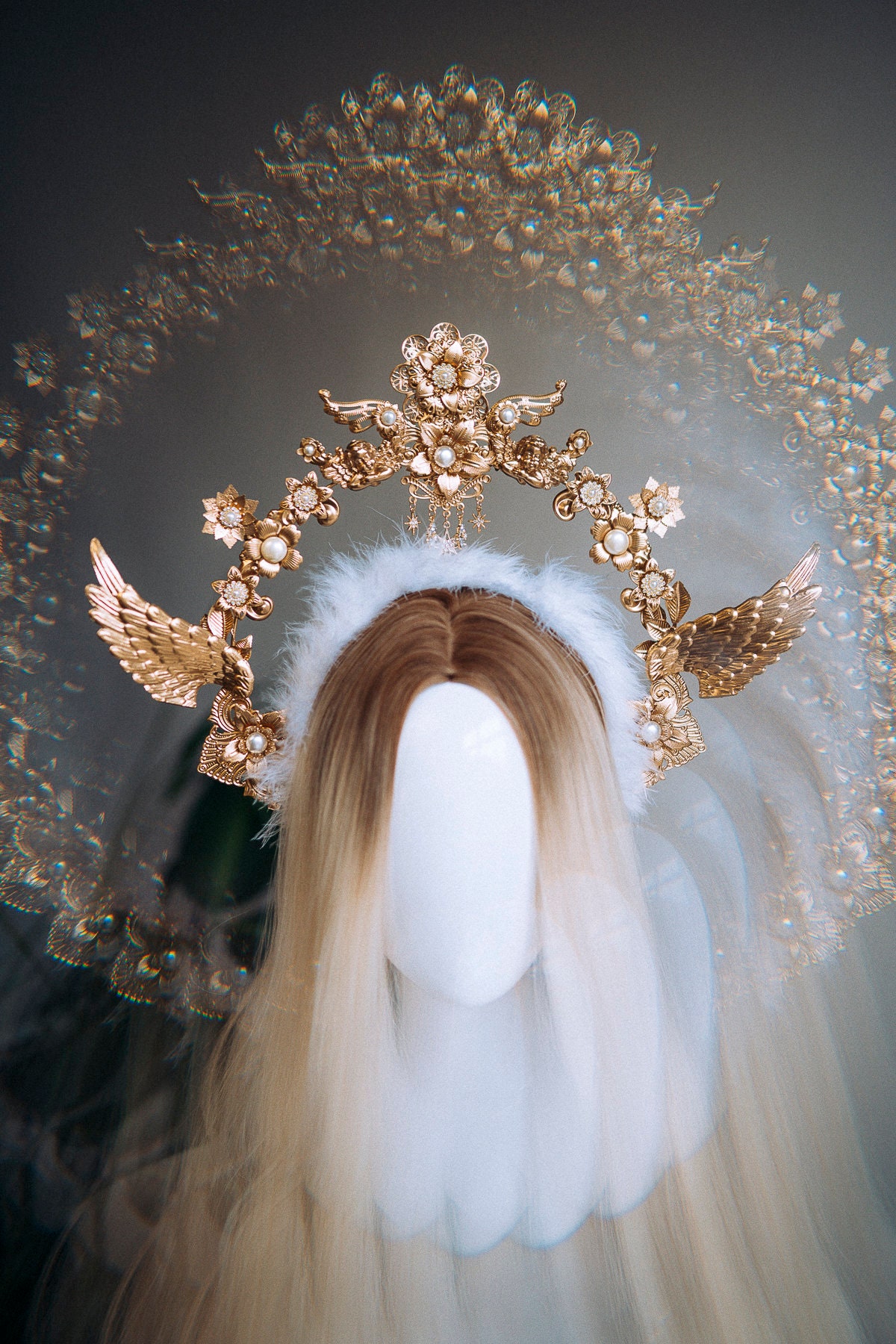 Angel Crown Gold Halo Crown Headlights Headpiece Wedding Crown -   Denmark