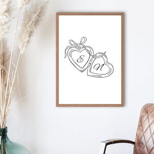 Couple Initial Heart locket Custom Print, Couples Gift, Trendy Wall Print, Instant Digital Download, Lovers Promise Art, Valentine Gift