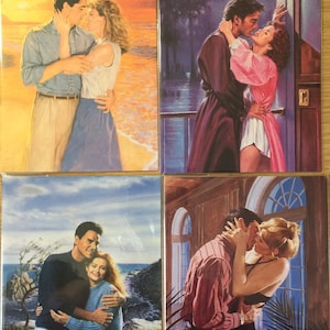 Diseños vintage de Harlequin Mills & Boon de la década de 1990 con escenas de pareja románticas: rellenos para diarios basura con temática de amor, 4 diseños, se venden por separado