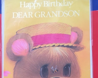 True Vintage/Retro 1960s or 1970s Large Happy Birthday Dear Grandson Card in Original Cellophane with Envelope