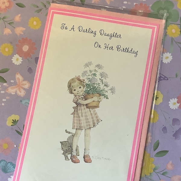 VERY RARE Vintage Circa 1970s To A Darling Daughter On Her Birthday' American Greetings Corp.Card with Sweet Little Girl & Cat Design - Cute