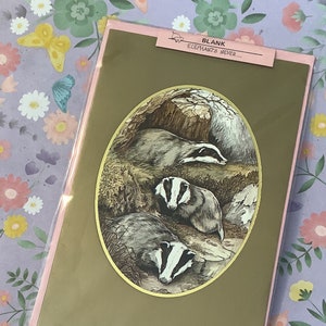 ATEMBERAUBENDE SELTENE Vintage/Retro Circa 1980er Jahre Blanko-Grußkarte - Wunderbares Dachs-Design - Dachs/Naturliebhaber-Grußkarte - Karte zum Rahmen