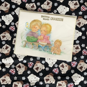 RARE Vintage Circa 1960s 'Birthday Wishes Grandson' Große Karte entzückend niedlich Kinder & Baby Design - Süßer Vers - Eine Karte zum Schätzen