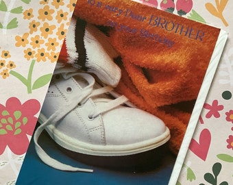 RARE Circa 1980s 'To a very Dear Brother on your Birthday' Retro Photo Card Featuring Sports Socks & Retro Trainers -1980s Retro Fan Brother