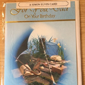 FABULOSO Original Vintage/Retro por volta de 1980 'Para você, pai no seu aniversário' Cartão fotográfico com tema de pesca - Cartão de pai amoroso de pesca -Nostálgico