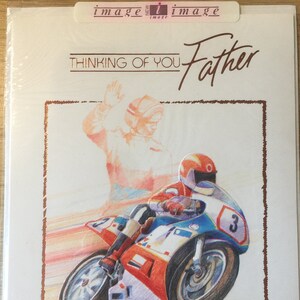 FABULOUS vintage / Rétro Vers les années 1990 'Thinking Of You Father' Birthday Card - Moto/Superbike/Moto Loving Father - Lovely Verse