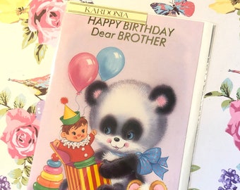 RARE Vintage Circa Unused 1970s 'Happy Birthday Dear Brother' Card  -  Super Cute/Retro Design  - Vintage/Retro Loving Brother - Kitsch Card