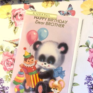 RARE Vintage Circa 1970s 'Happy Birthday Lieber Bruder' Karte - Super Süß/Retro Panda Design - Vintage/Retro Loving Brother - Kitsch Karte