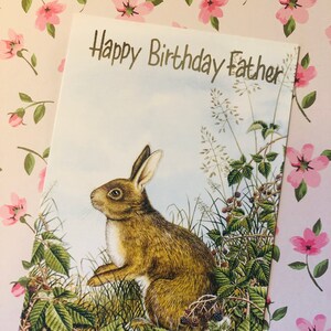 RARE Vintage Circa 1970er Jahre 'Happy Birthday Father' Atemberaubende Hase und Wald Design Geburtstagskarte - Sentimentaler Vers - Naturliebender Vater
