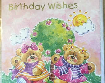 Vintage/Retro Circa 1990s Large 'Birthday Wishes' Large Card -Fabulous Cute Teddy Bear & Nursery Rhyme Design -Perfect Teddy Bear Lover Card