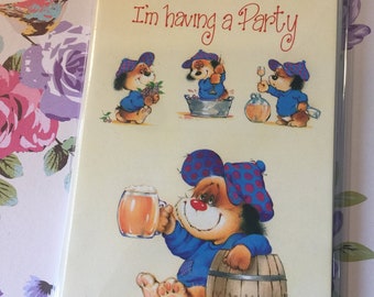 RARE Fabulous Vintage/Retro Circa 1970s 'I'm Having a Party' Invites - 6 Invites with Cute Dog Design & 6 Envelopes - Nostalgic Invitations