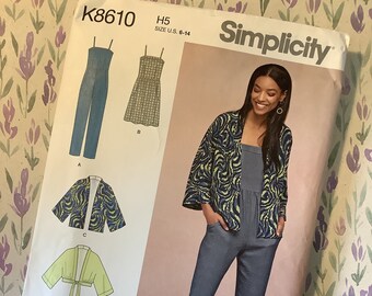 Uncut 2018 Simplicity Sewing Pattern No K8610 for Misses' Kimono in 2 Lengths, Jumpsuit & Dress in Sizes 6-14 - Wardrobe Staples - Supply