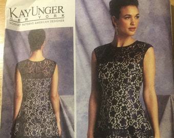 Uncut 2014 Vogue Kay Unger American Designer Pattern for a Misses' Dress in sizes 6-14 Pattern No V1393 -Supply -Dress Pattern –Collectable