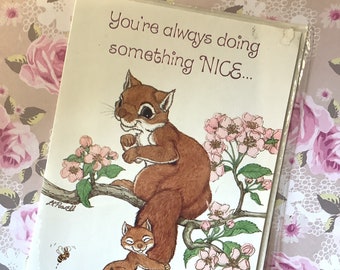 RARE Circa 1980s Vintage/Retro Mother's Day Card with Cute Squirrel Design - Decorated Inside - Simple Greeting - Squirrel Lover Card