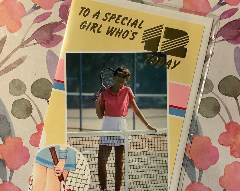 RARE VintageRetro Circa 1980s To A Special Girl Whos 12 Today Retro 1980s Tennis Playing Girl Photo Card Nostalgic Film Prop