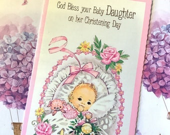 RARE Vintage Circa 1960s 'God bless your Baby Daughter on her Christening Day' Card Super Cute Baby Girl Design -Sweet Verse -Vintage Lovers