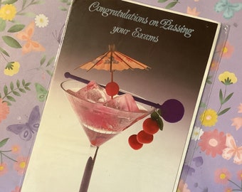 RARE Original Circa 1980s Vintage 'Congratulations on Passing your Exams' Kitsch 'Cocktail' Photo Card  - Retro/Kitsch/Cocktail Lover Card