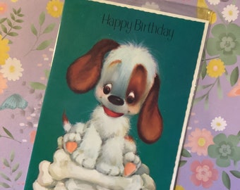 RARE Vintage/Retro Circa 1970s &#39;Happy Birthday’ Card - Cute Kitsch Dog Design - Retro/Vintage Loving Friend/Relative Card
