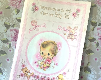 RARE Vintage/Retro Circa 1960s &#39;Congratulations On The Birth Of Your new Baby Girl&#39; Card - Super cute Design - Sweet Verse - Vintage Lovers