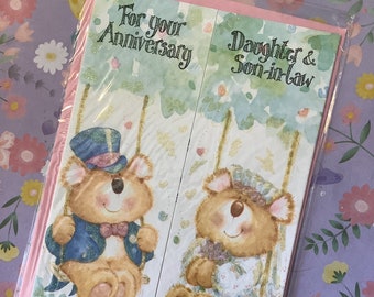 RARE Vintage/Retro Circa 1990s 'For Your Anniversary Daughter & Son-in-law'  - Cute Teddy Bear Design with a Hint Of Sparkle - Sweet Verse