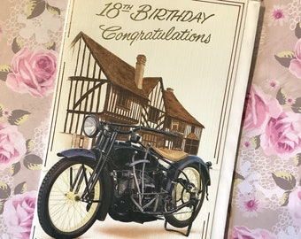 RARE Vintage Circa 1980s '18th Birthday Congratulations' Card with FABULOUS Vintage Motorcycle Design - Nostalgia/Motorbike Lover Card