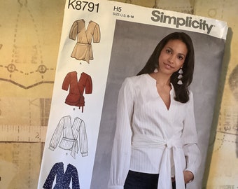 Uncut 2019 Simplicity Sewing Pattern K8791 for Misses' Wrap Top with Sleeve Variations - Sizes 6-14 - Flattering Wardrobe Staple Top -Supply