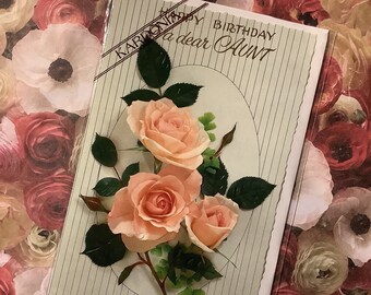 RARE Vintage/Retro Circa 1970s 'Happy Birthday To a dear Aunt' Card  - Stunning Roses Design - Sweet Verse - Vintage/Retro Loving Aunt Card