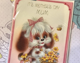 RARE Circa 1970s Vintage/Retro 'It's Mother’s Day Mum' Sharpe's Classic Card with ADORABLE Dog, Mouse & Bee Design - Sweet Verse - Nostalgic