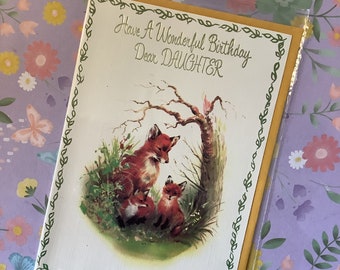 RARE Retro/Vintage Circa 1970s 'Have A Wonderful Birthday Dear Daughter' Card - Sweet Foxes in the Forest Design with Sentimental Verse