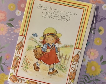 RARE Vintage/Retro Circa 1980s 'Greetings on your Birthday' Card -Cute Girl Dressed in a School Uniform Design - Retro Loving Friend Card