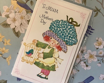 Extremely RARE Vintage 1970s Raphael Tuck 'To Mum on Mother's Day' Card - Cute Strawberry Shortcake Style Girl Design -Sweet Greeting Inside