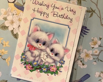 RARE Vintage/Retro Circa 1980s 'Wishing You a Very Happy Birthday' Card - Cute Cat Design -Vintage/Cat Loving Friend Card - Unusual Card