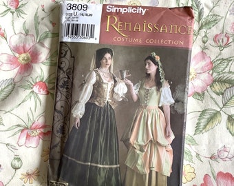 RARE Uncut 2007 Simplicity Renaissance Costume Sewing Pattern 3809 Misses' Steampunk/Theatrical Costume Pattern 2 Styles Size U 16, 18 & 20