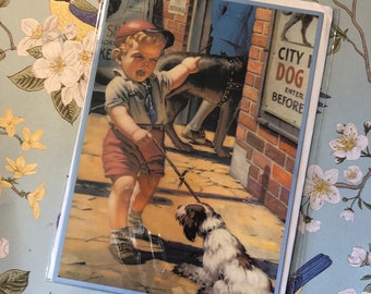 RARE Stunning Vintage 1993 'Don't Be Bashful' 1930s Cute Boy with Dog Design Blank Card - Nostalgia Lover Card - A Card To Treasure or Frame